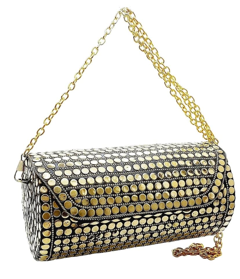 Eye Catching Handmade Cylinder Round Ethnic Silver Metal bag Antique Bridal clutch view 4