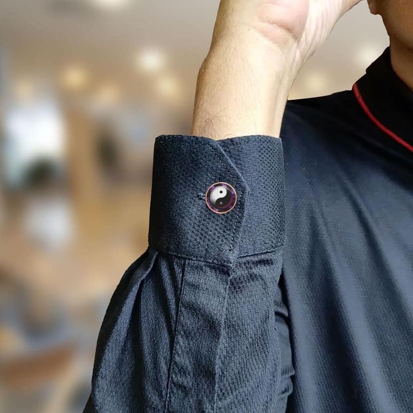 The Smart Buttons - White Gold Colour Plated Shirt Button Cover Cufflinks for Men - Balance of Ying Yang Design Pattern view 4