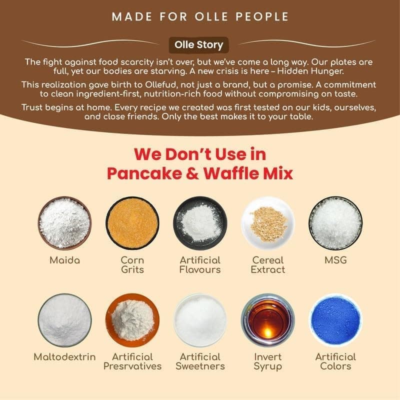 Ollefud Choco Millet Pancake & Waffle Mix | Coconut Jaggery, Fruits, Nut & Seed | No Maida, No Refined Sugar | Protein & Fiber Rich | Iron Source | 150g view 3