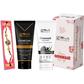 Globus Naturals Rakhi Special Combo- Charcoal Face wash Charcoal Peel off Mask Set of 2, 75gm