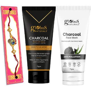 Globus Naturals Rakhi Special Combo- Charcoal Face wash Charcoal Peel off Mask Set of 2, 75gm view 2