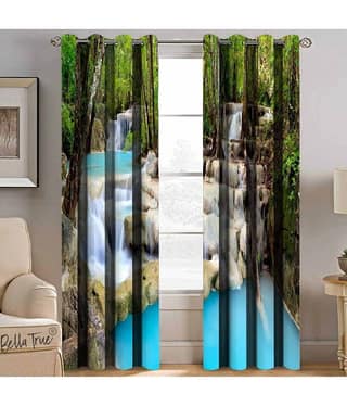 BELLA TRUE Set of 2 Window SemiTransparent Eyelet Polyester Multi Color Curtains ( 152 x 113 cm )