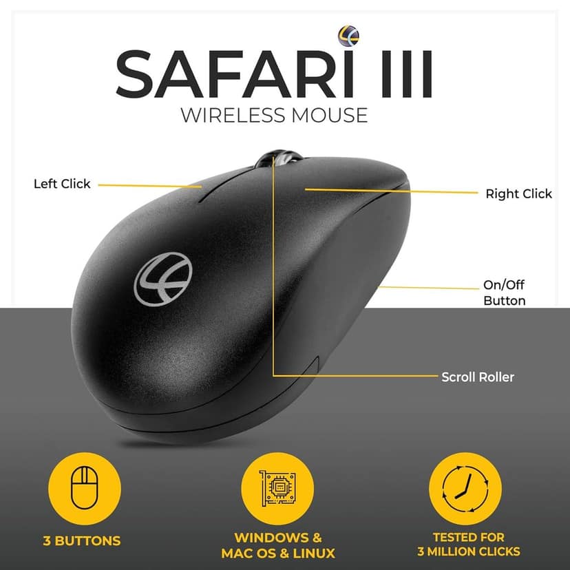 Lapcare Safari III Wireless Mouse LWM-003 With USB Type-A Dongle & Duracell Battery Included view 3