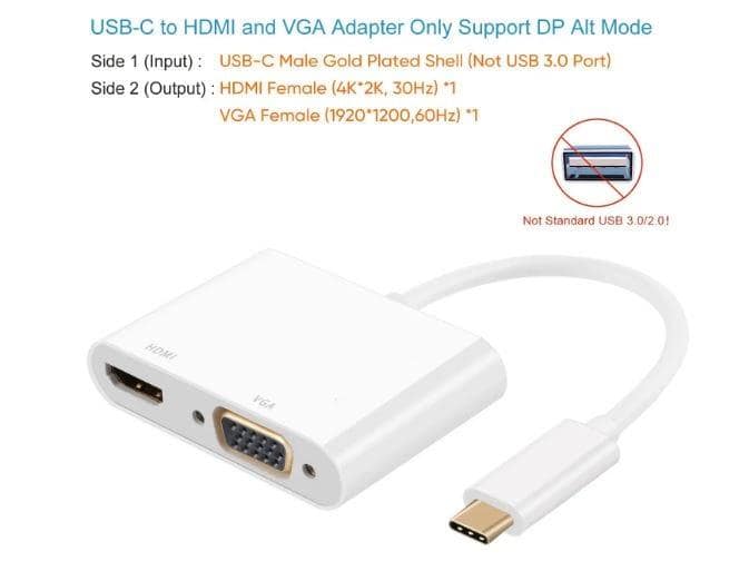 USB Type-C to HDMI+VGA Adapter , (2-in-1) Portable Multiport Connector/Converter, Cable for MacBook, Ipad Pro, Samsung Galaxy S9/S10/Note 8/Note 9, Xbox, PS5,PS4 , Nintendo view 2