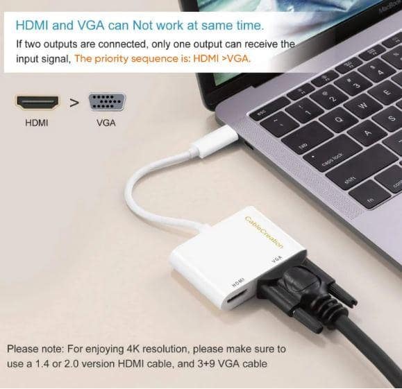 USB Type-C to HDMI+VGA Adapter , (2-in-1) Portable Multiport Connector/Converter, Cable for MacBook, Ipad Pro, Samsung Galaxy S9/S10/Note 8/Note 9, Xbox, PS5,PS4 , Nintendo view 3