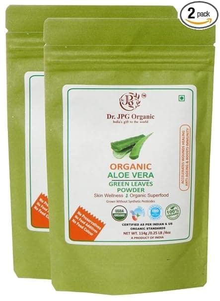 Dr. JPG Organic herbals Aloevera Powder 228g | Aloe Barbadensis | INDIA ORGANIC Certified. (114g Pack Of 2)