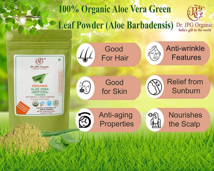 Dr. JPG Organic herbals Aloevera Powder 228g | Aloe Barbadensis | INDIA ORGANIC Certified. (114g Pack Of 2) view 2