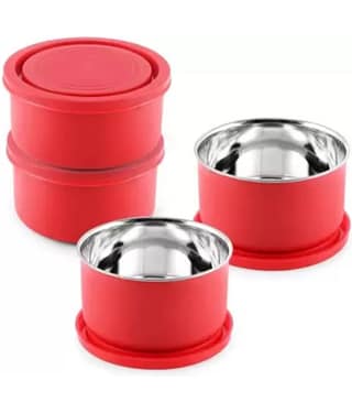 Kitcorner Stainless Steel Kitchen Containers/Tiffin/Lunch Box,350ml each (4U)
