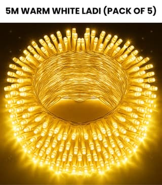 SPARKWORLD 5M Warm Yellow LED String Lights – Decorative Fairy Lights (Pack of 5) for Home, Events & Festivals | Size: 5 m