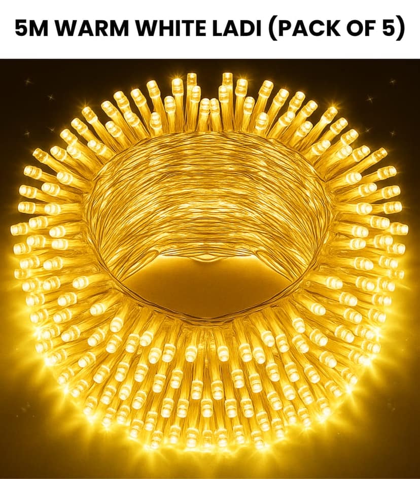 SPARKWORLD 5M Warm Yellow LED String Lights – Decorative Fairy Lights (Pack of 5) for Home, Events & Festivals | Size: 5 m