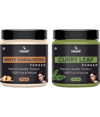 Oilanic 100% White Sandalwood Powder & Curry Leaf Powder For Skin Hair Mask 200 g Pack of 2