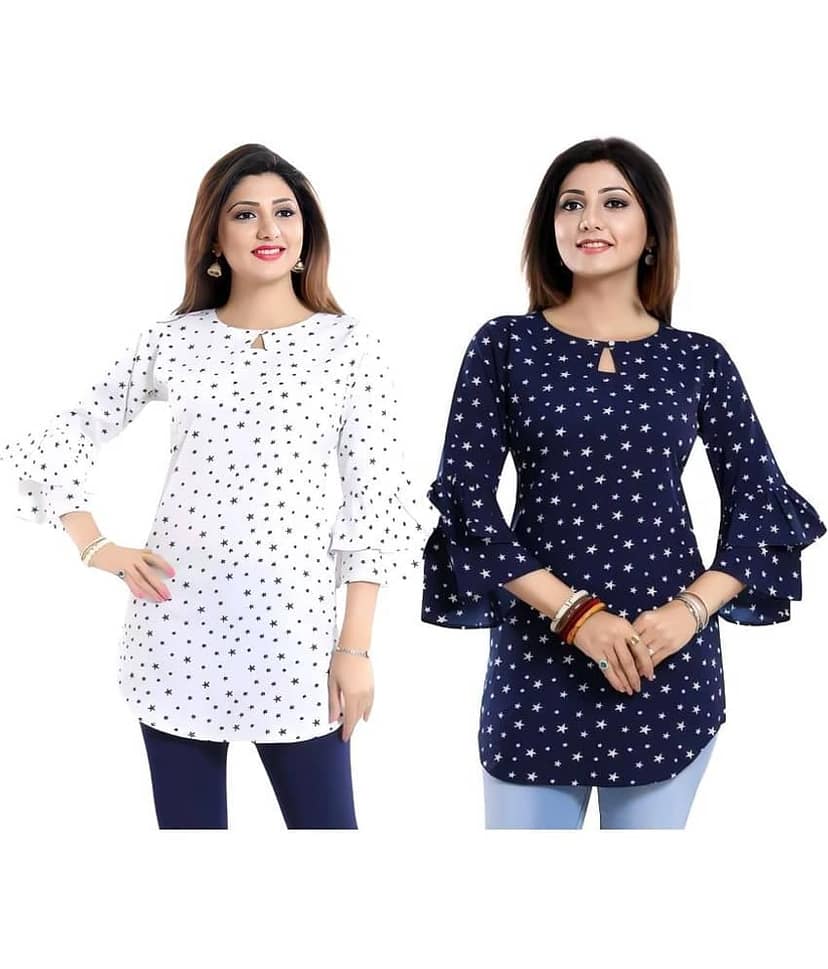 Hemang Fashion Women's Crepe Regular Top ( White )
