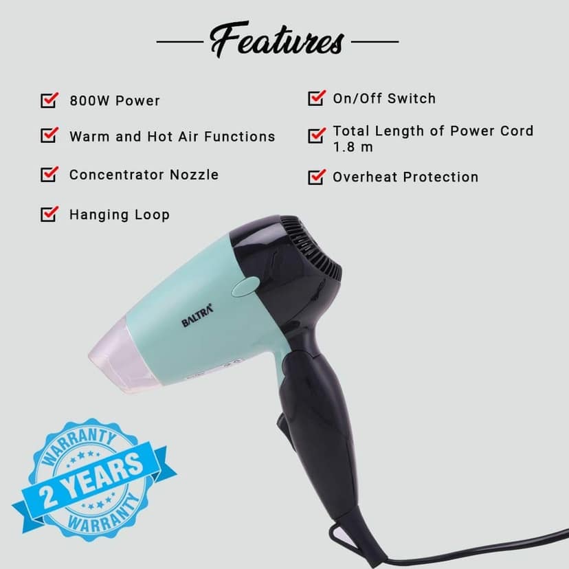 Baltra Veana Hair Dryer Warm & Hot Air Functions 1.8 m Power Cord view 3