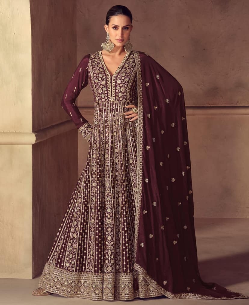 Heavy Chinon Black Anarkali for Women (Wedding Wear)