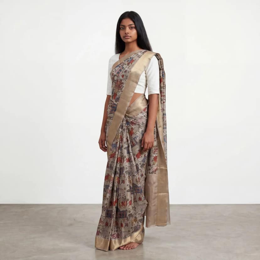 Handwoven Sambalpuri Cotton Saree in Gold with Baandha Ikat view 2