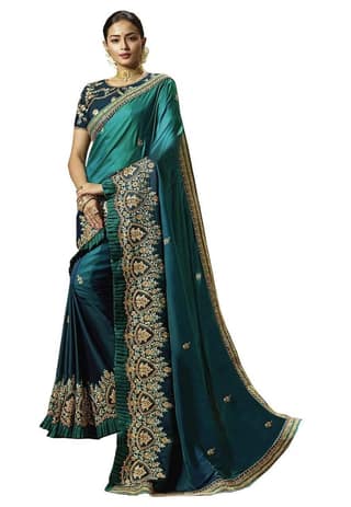 HHK Fashion Women's Work Dolla Silk 5.5 Meter Saree with Unstitched Blouse Piece