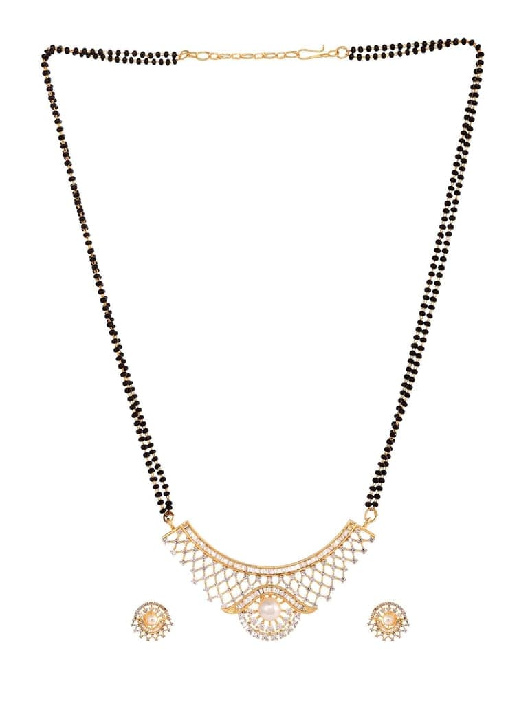 Gold Plated Black & White AD Studded & Beaded Mangalsutra Earrings view 3