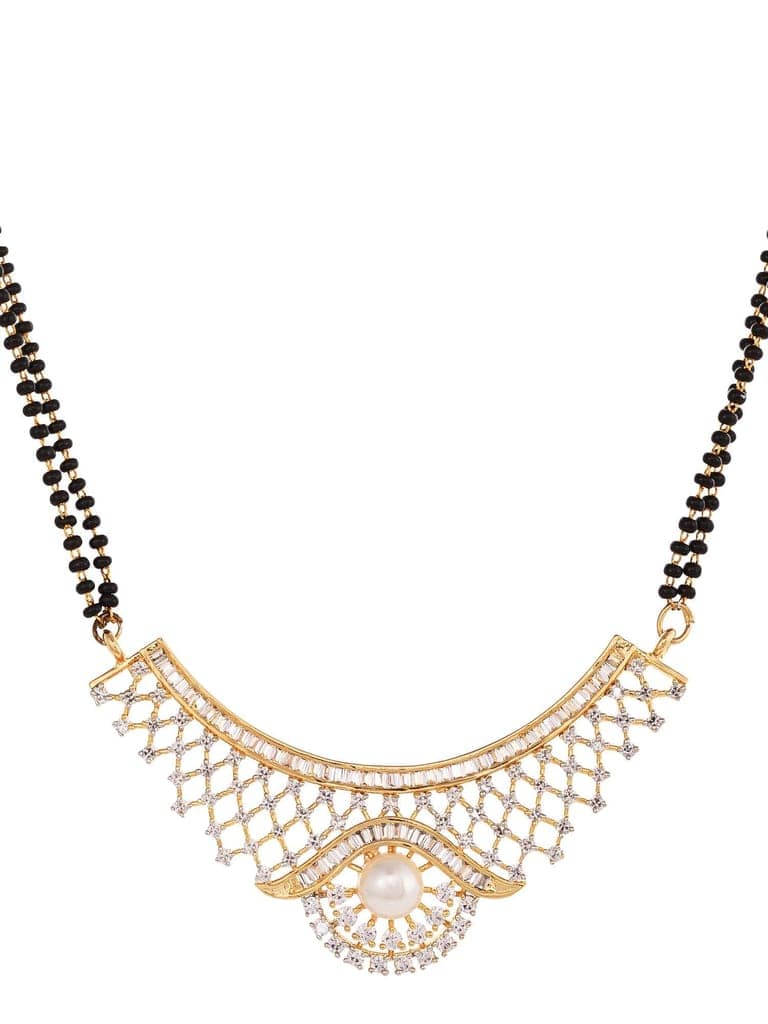 Gold Plated Black & White AD Studded & Beaded Mangalsutra Earrings view 4