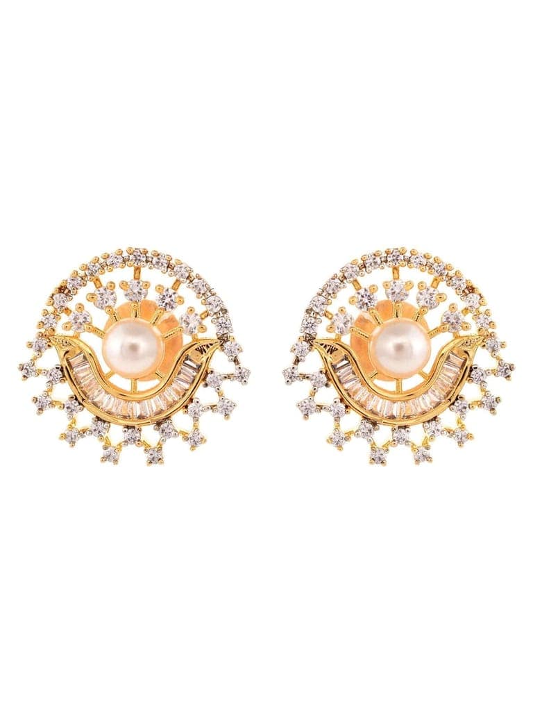 Gold Plated Black & White AD Studded & Beaded Mangalsutra Earrings view 5