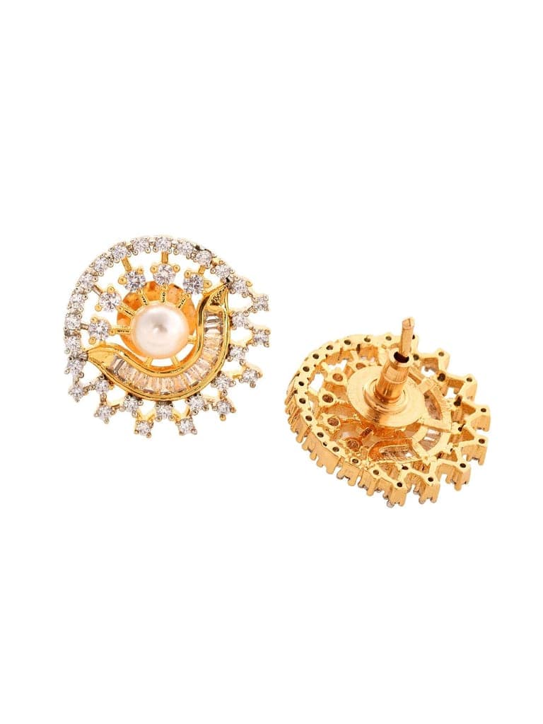 Gold Plated Black & White AD Studded & Beaded Mangalsutra Earrings view 6