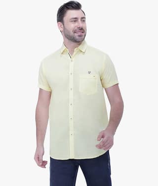 Kuons Avenue Linen Regular Fit Solids Half Sleeves Men's Casual Shirt - Yellow ( Pack of 1 )