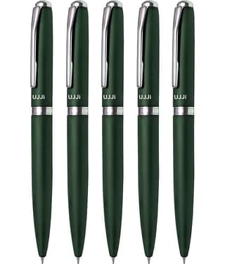 UJJi Green Color Matte Finish Body Pack of 5 Twist Mechanism (Blue Ink) Metal Ball Pen
