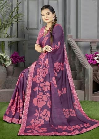 Digital Print Georgette Silk Saree in Wine