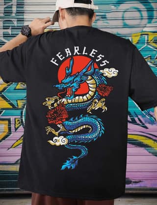 SCOTT FINCHER Men's Fearless Dragon Graphic T-Shirt : AA(ARN)BLACK_164