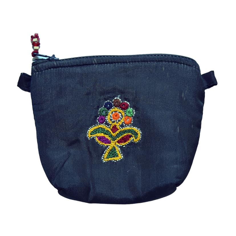 Handcrafted Silk Fabric Black Pouch Coin view 2
