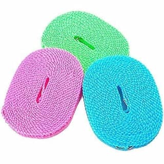Store 4 Hope 5 Meters Windproof Anti-Slip Clothes Washing Line Drying Nylon Rope with Hooks (Color May Vary)