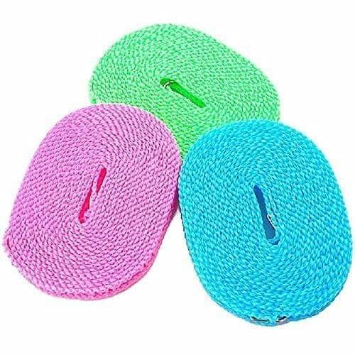 Store 4 Hope 5 Meters Windproof Anti-Slip Clothes Washing Line Drying Nylon Rope with Hooks (Color May Vary)