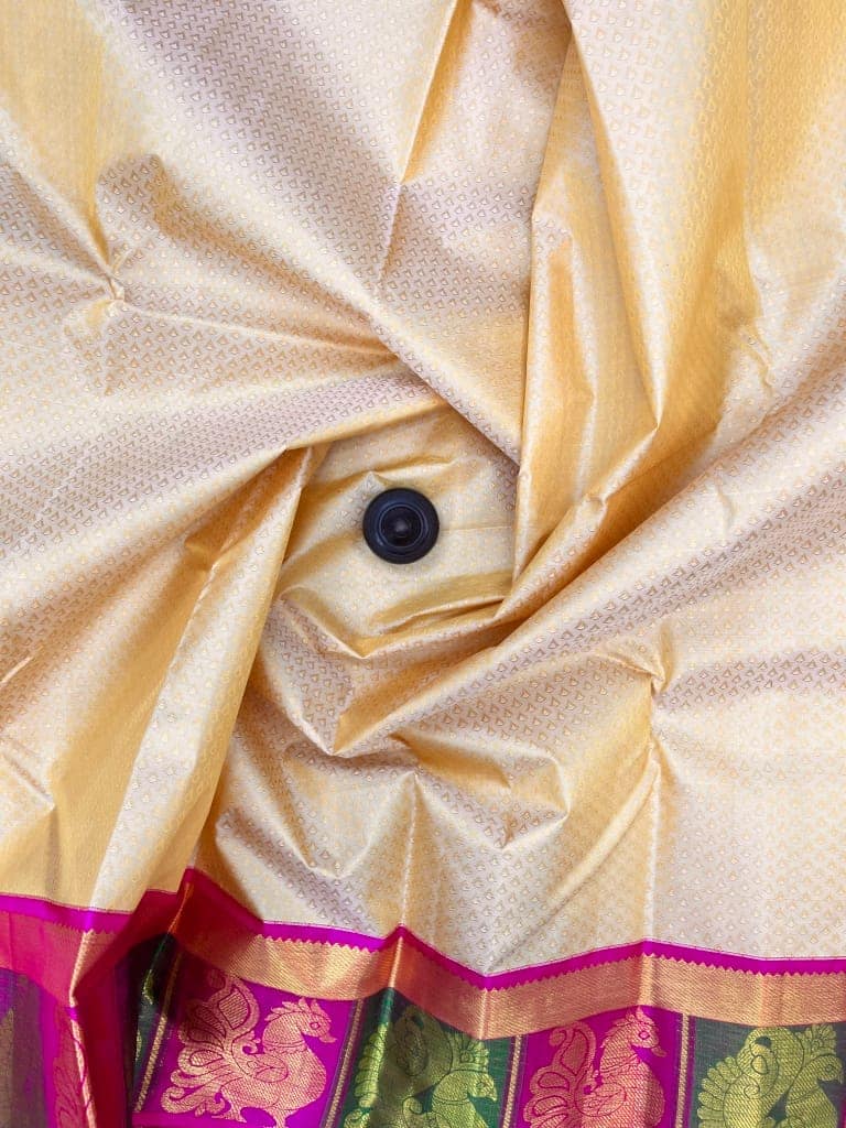 Cream Color Plain Kanjivaram Pure Silk Saree
