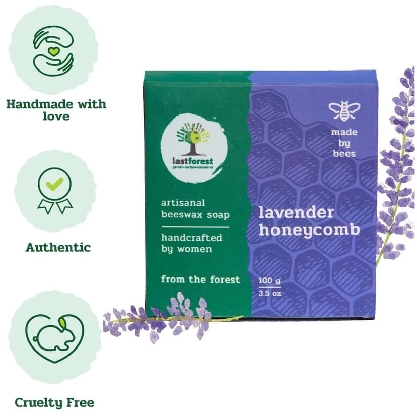 Last Forest Beeswax Soap (100gm), Herbal Bathing Soap for Glowing Skin, Handcrafted, Handmade, 100% Natural Ingredients, Moisturizing, Natural Beeswax, Bathing Soap for Men & Women (Lavender) view 7
