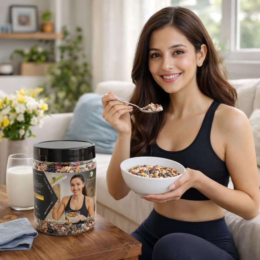 Veora Organics Super Breakfast Seeds Mix | Premium Nuts, Seeds & Dry Fruits Blend | Chia, Flax, Pumpkin, Sunflower Seeds with Almonds, Walnuts & Raisins | High Protein Fiber Superfood | Healthy Breakfast Mix | 300g view 3
