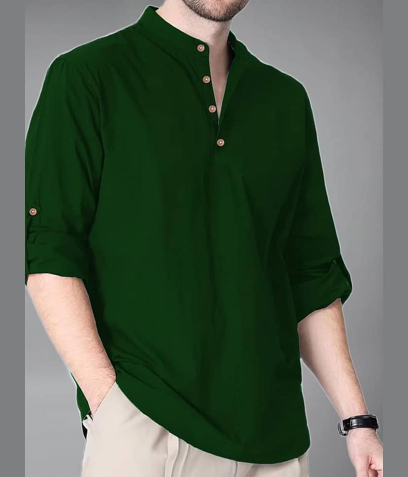 Vida Loca Cotton Blend Plain Shirt Style Kurta For Men ( Turquoise )
