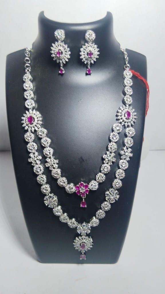 American Diamond Necklace Set With Earrings For Women