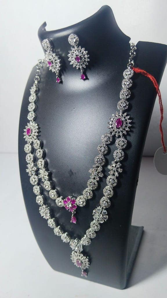 American Diamond Necklace Set With Earrings For Women view 2