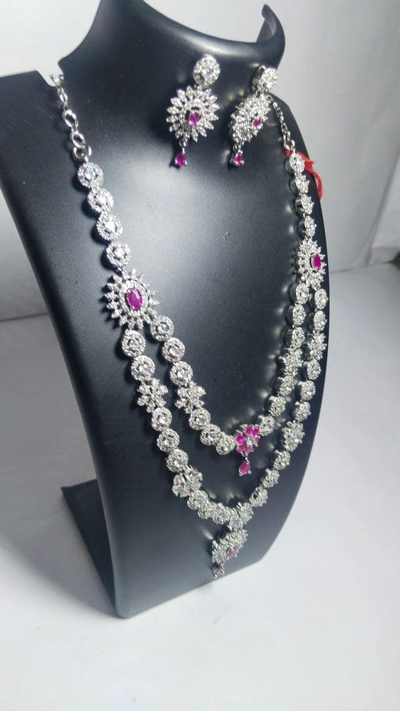 American Diamond Necklace Set With Earrings For Women view 3