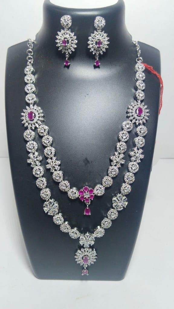 American Diamond Necklace Set With Earrings For Women view 4