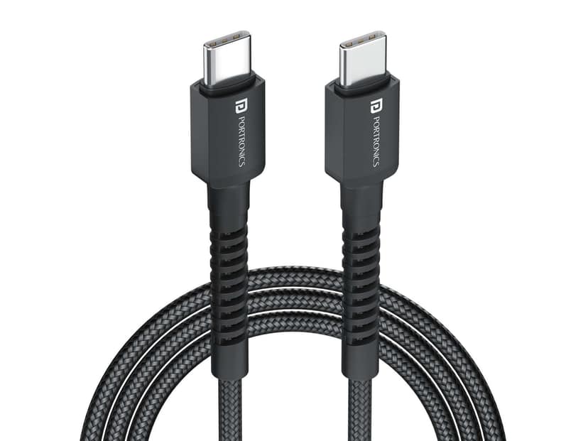 Portronics Konnect X 60W Unbreakable Nylon Braided Cable, 2M Fast Charging Cable - Black