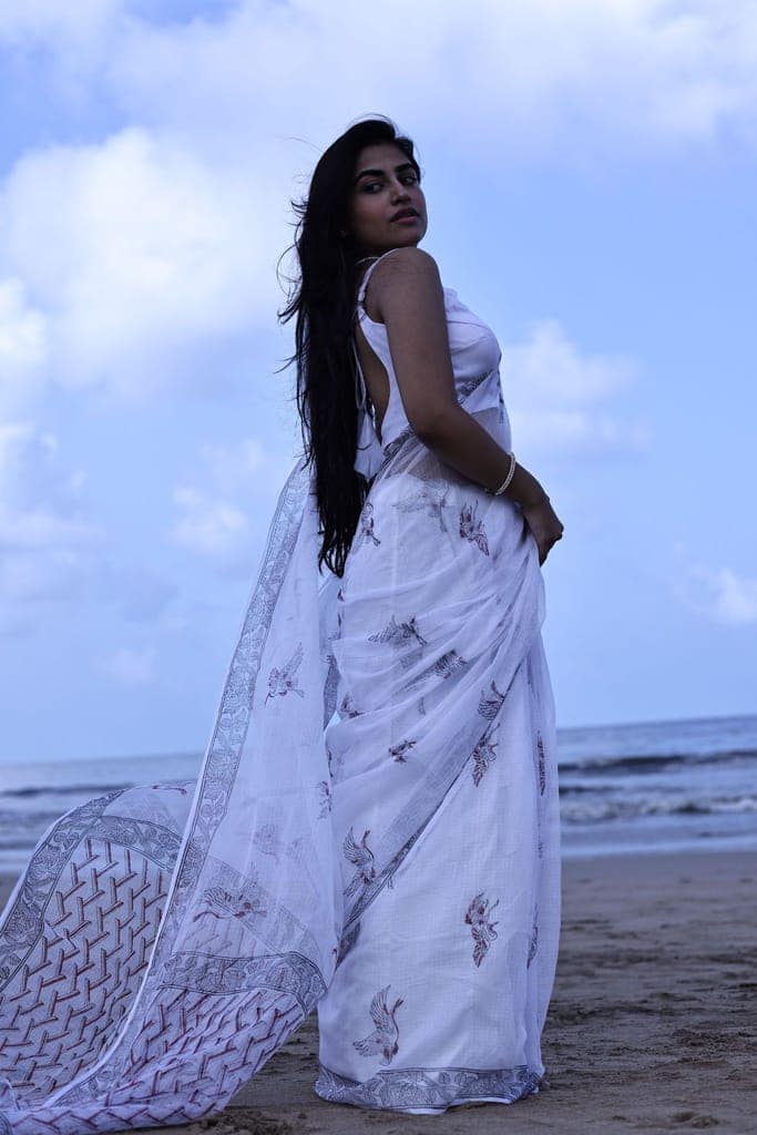 Kaisori Bagh Kingfisher Kota blockprinted silk cotton saree view 3