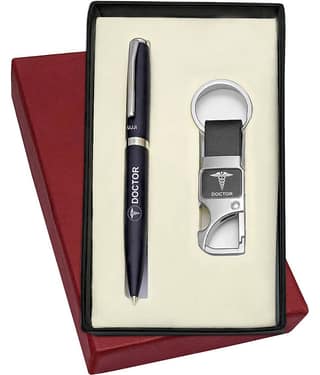 UJJi Doctor Logo Matte Black Pen with Bottle Opener Hook Keychain Pen Gift Set