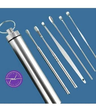 Purple Dust 6-in-1 Ear Wax Cleaner - Reusable Ear Cleaning Tools with Aluminum Tube - Ear Pick Wax Remover Tool Kit with Ear Curette Cleaner and Spring Ear Buds Cleaner Fit in Pocket Great for Traveling