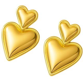 18k Gold Plated Stud Earring (Double Heart Stud Earrings)