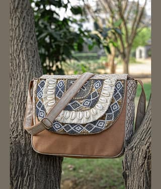 Anekaant Camel Cotton Sling Bag