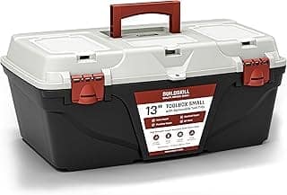 BUILDSKILL 13" Small Tool Box for Home | Convenient Top Lids & Removable Tool Tray | Secure Latch Lock | Key Hole | Heavy Duty Impact Resistant Body | Ideal Repair Toolbox for DIY & Professional Use