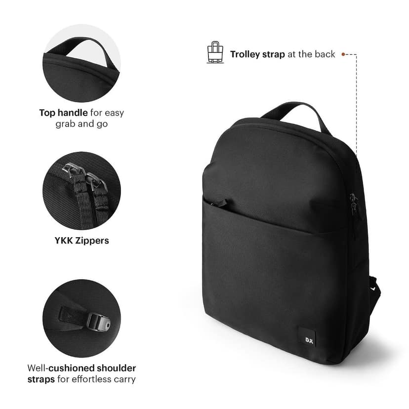 DailyObjects Backpack Ultra Light Office/Travel Laptop Backpack for Men & Women with 15inch Compartment, Water-Repellent, MultiPocket, Bottle Holders with Trolley Strap Black view 2