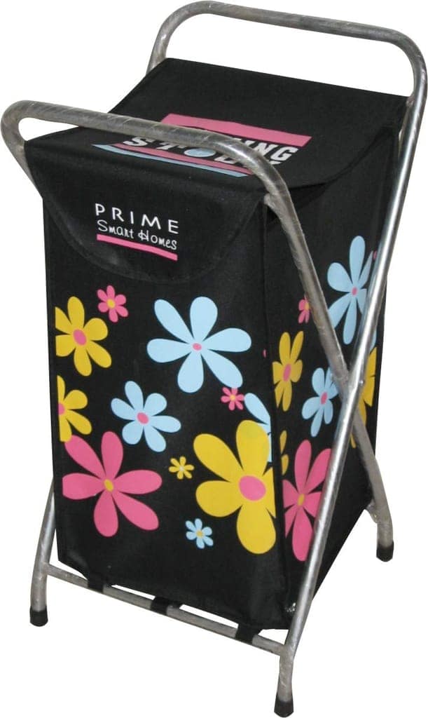 Roll over image to zoom in Jupiter Designer Laundry Bag Basket with Metal Stand - Symphony Black