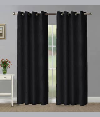 Home Candy Set of 2 Long Door Blackout Room Darkening Eyelet Polyester Black Curtains ( 274 x 120 cm )