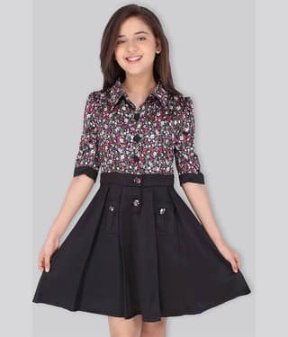 Cutecumber Satin Fit And Flare Dress For Girls ( Pack of 1 , Black )